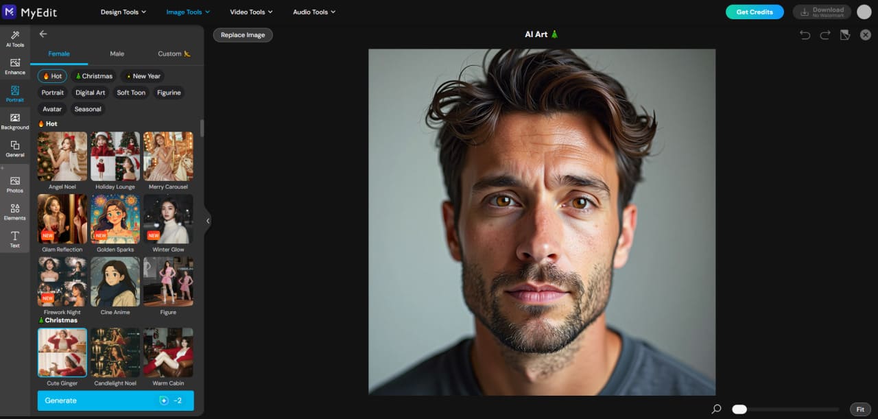 Upload reference photos for New Year portraits in MyEdit