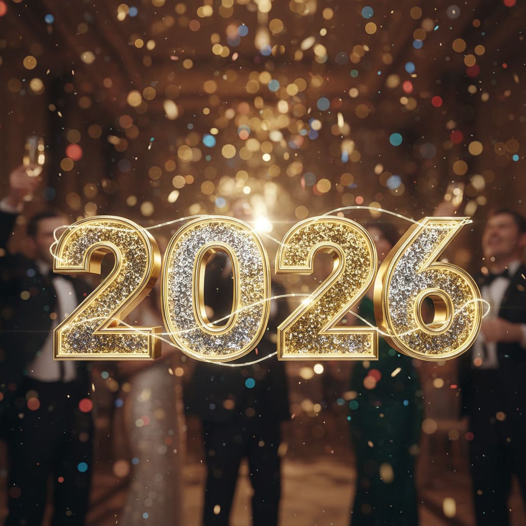 Golden 2026 Numbers with Sparkling Light Effects