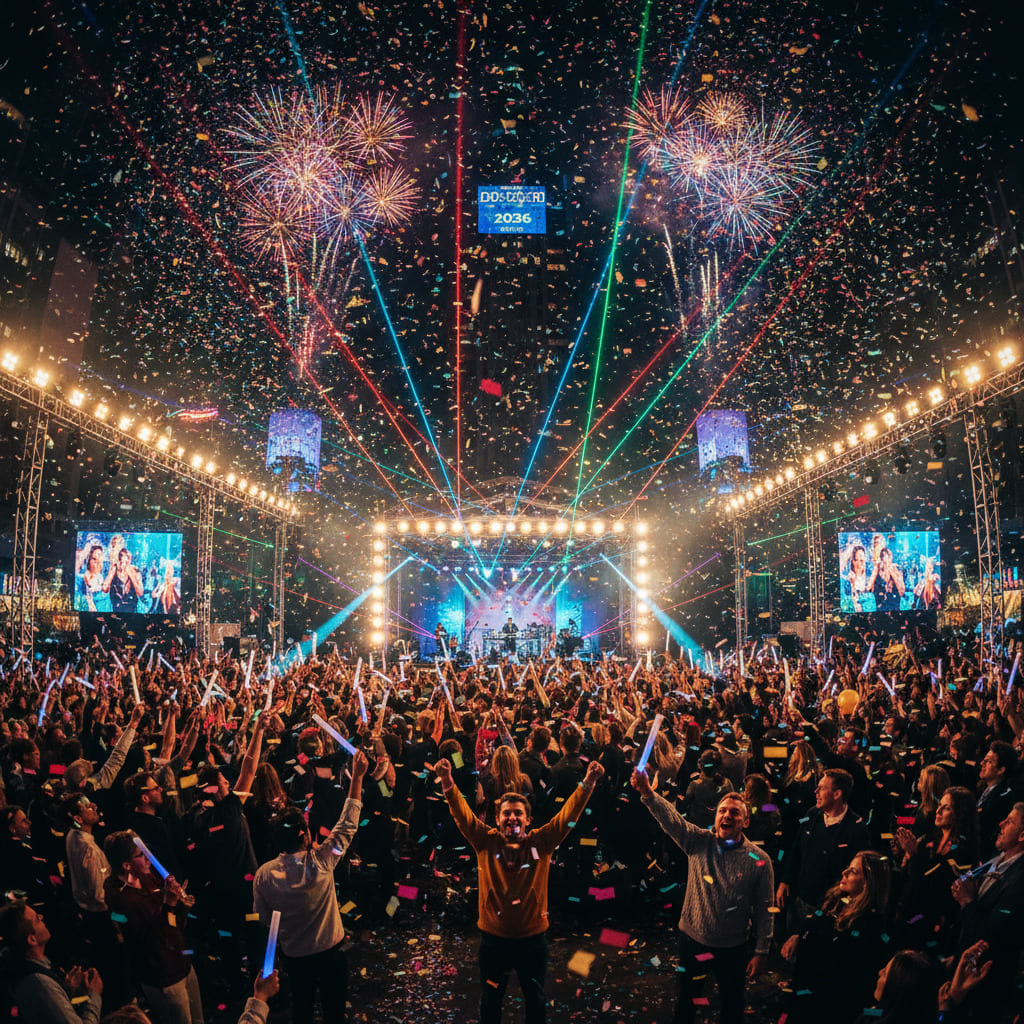 Fête du réveillon avec confettis