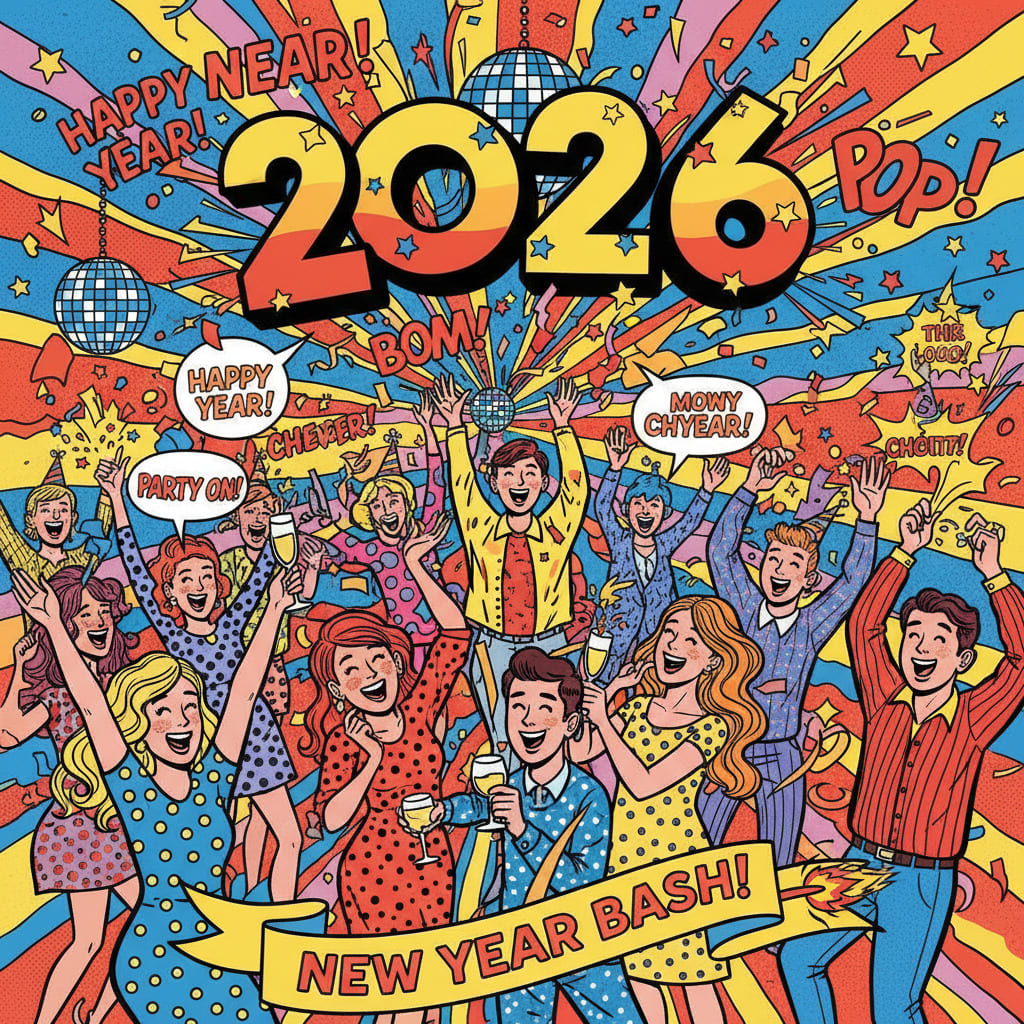 Pop Art Happy New Year Party Illustration