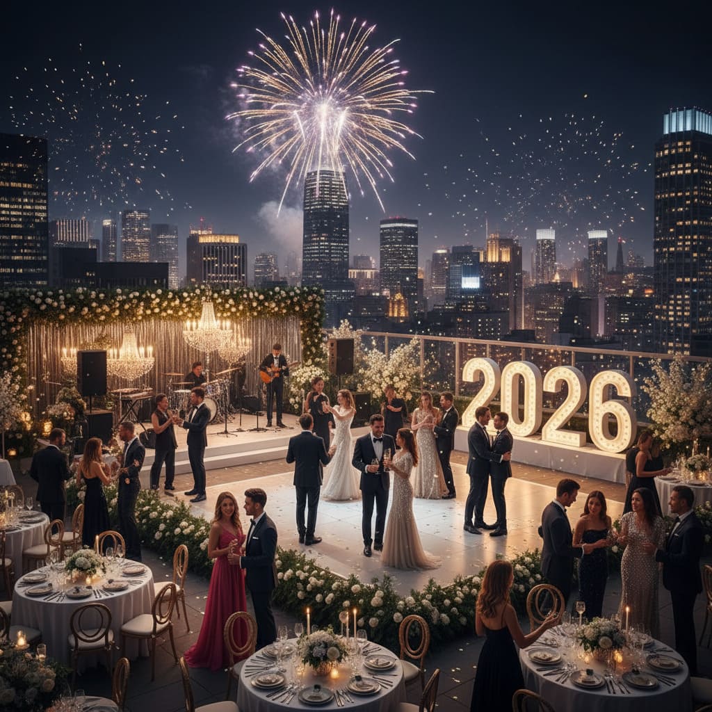 Luxury Rooftop New Year Party at Night