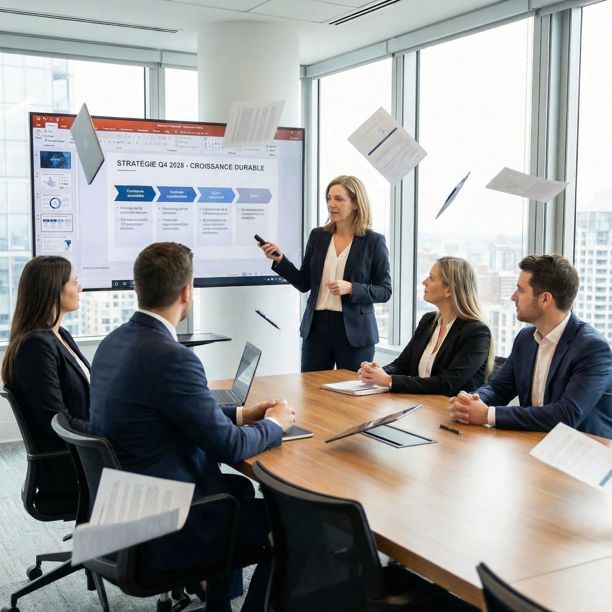 Réunion de bureau flottante - image IA Après