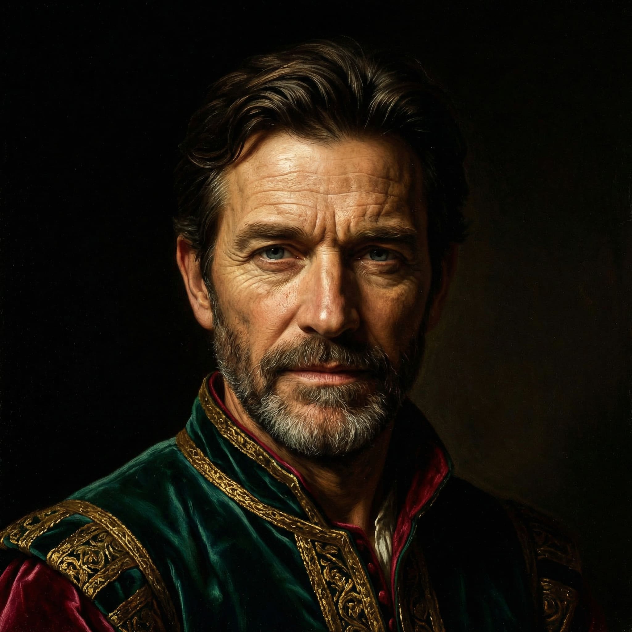 Portrait turned into dark baroque oil painting