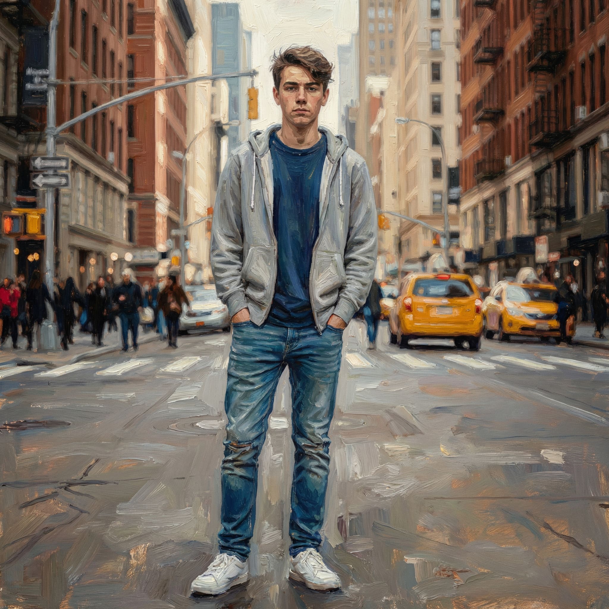 Full body portrait turned into classical oil painting