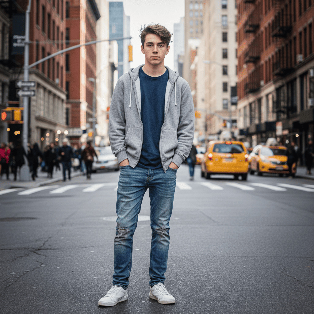 Original full body portrait photo before oil painting filter