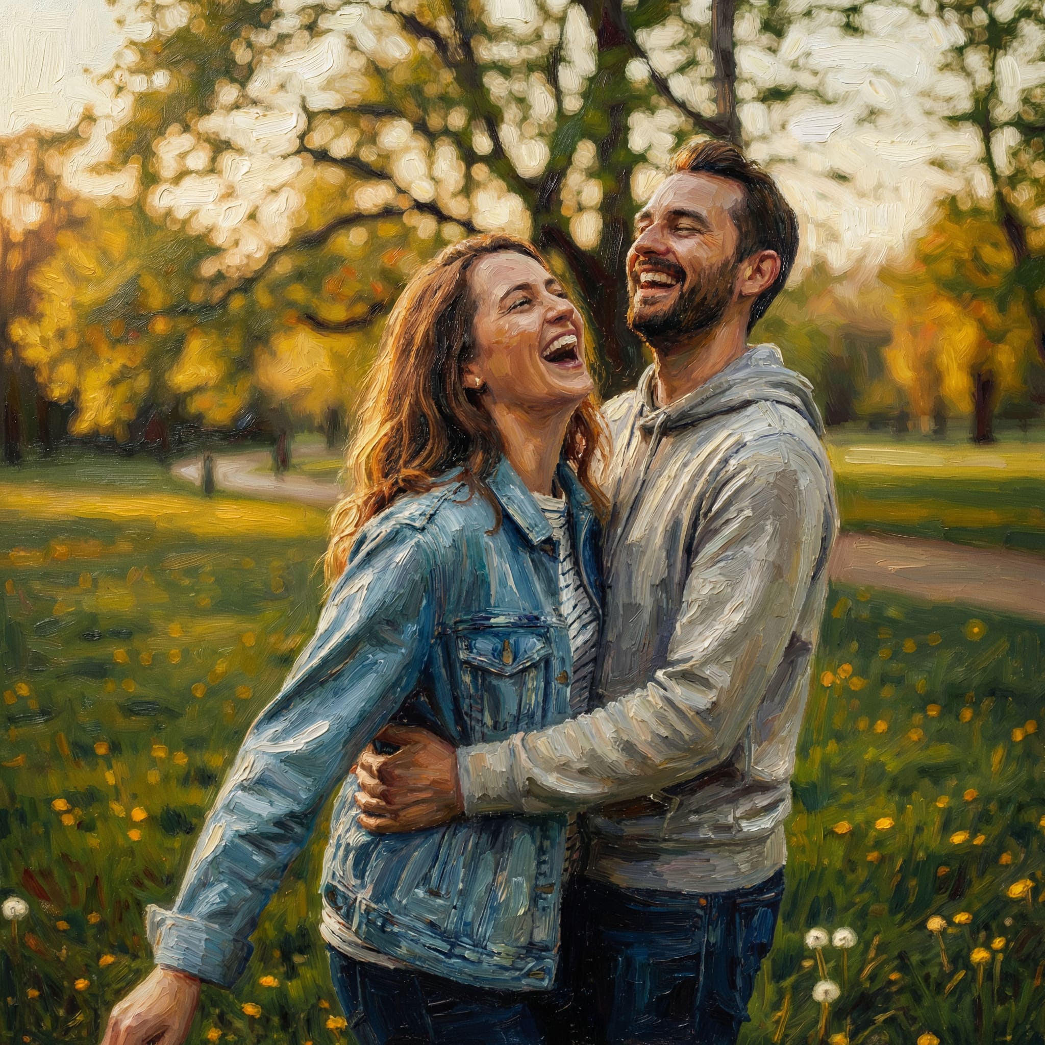 Outdoor portrait turned into oil painting with painterly background