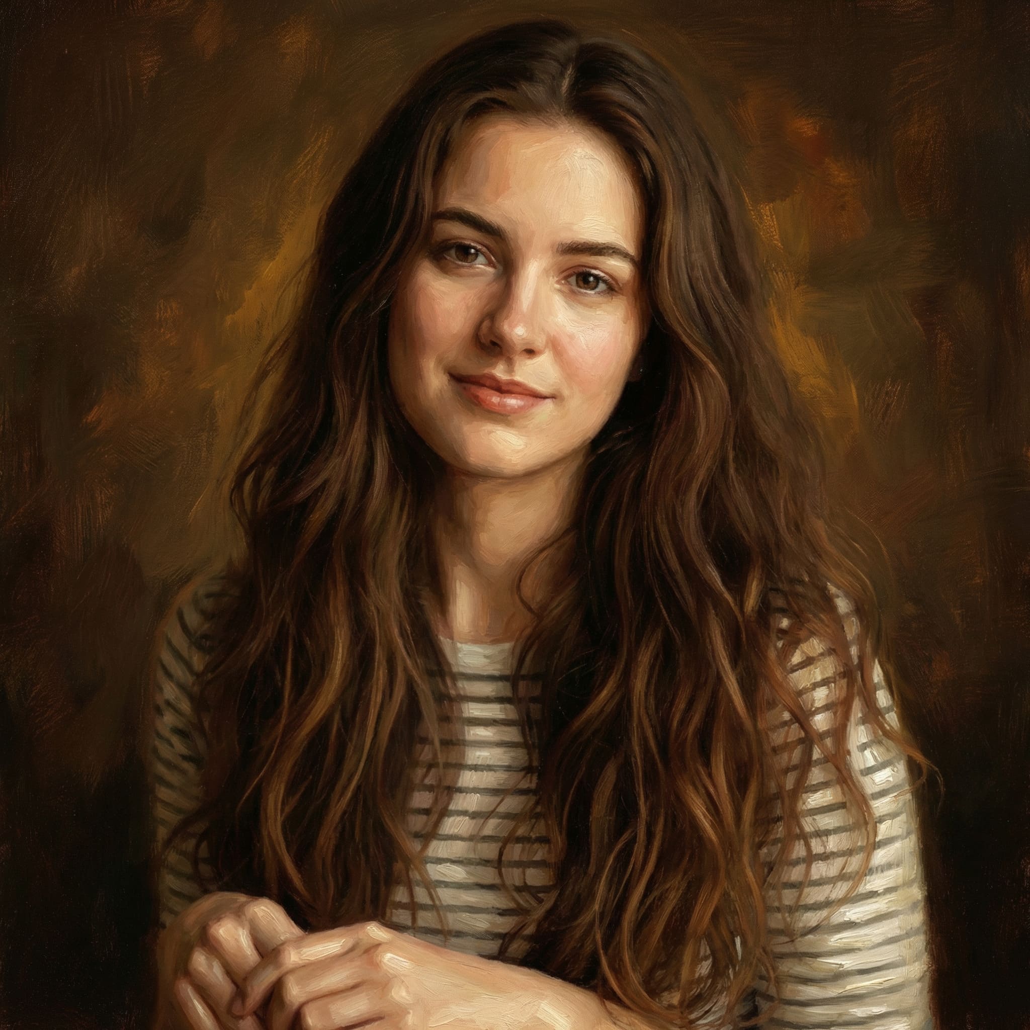 Photo turned into classic oil painting with brushstrokes