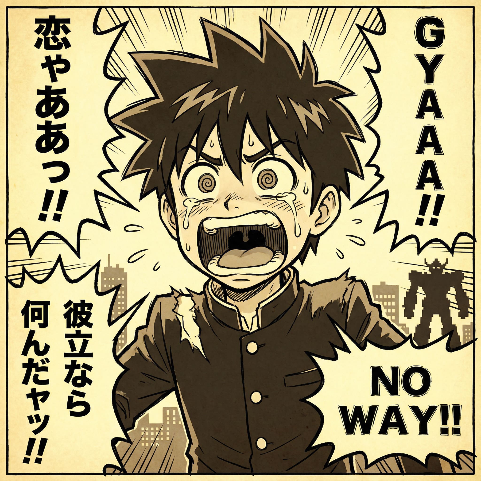 Old-school manga hero AI-generated illustration