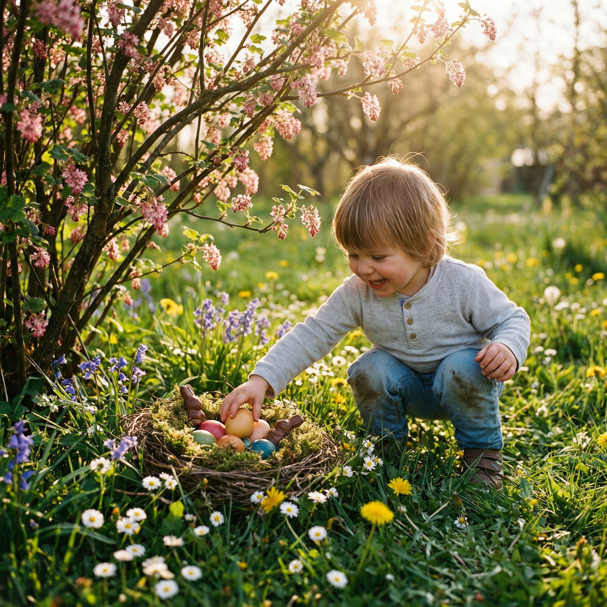 ChatGPT KI-Bild Kind findet ein Osternest
