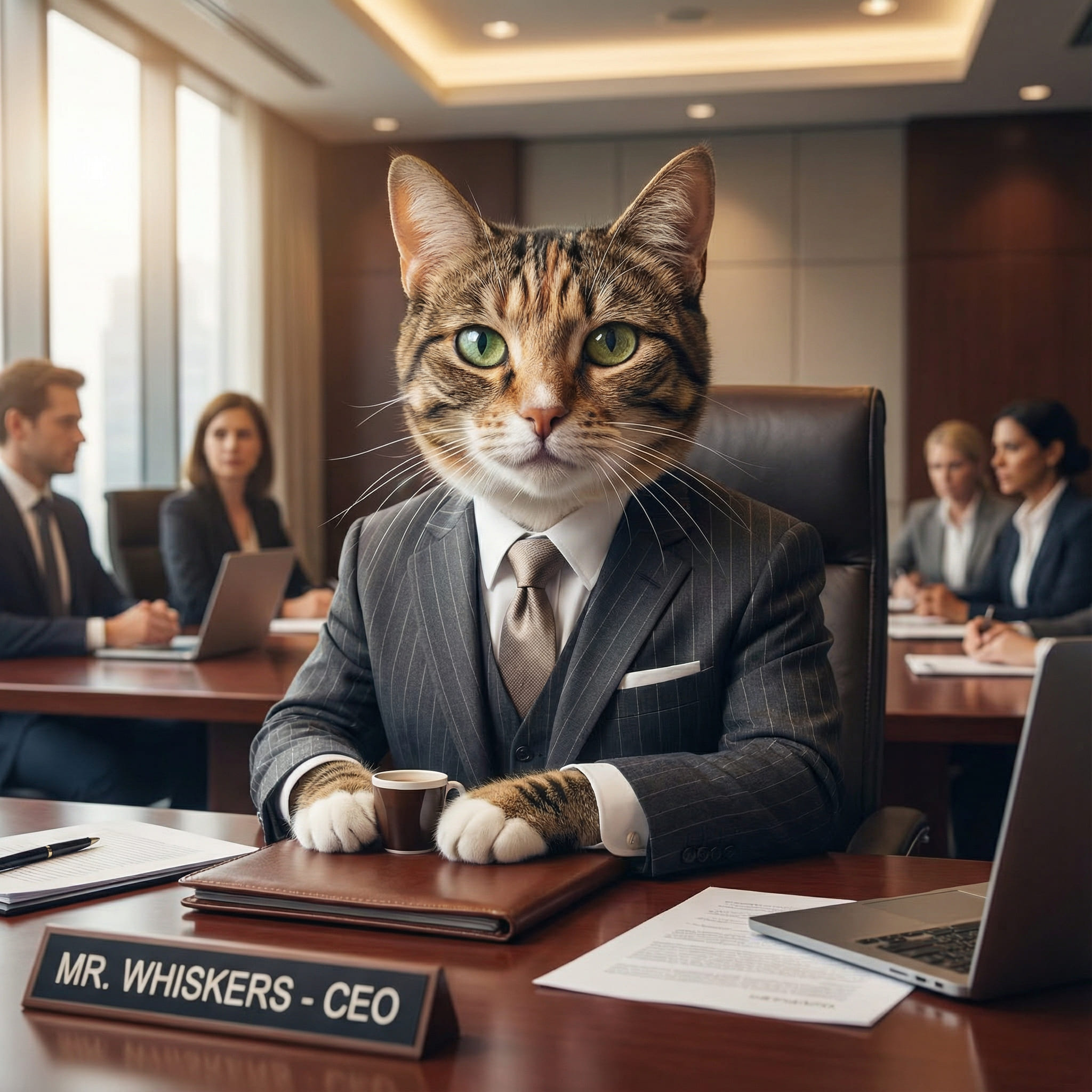 KI-generiertes Bild Katze aus der Chefetage