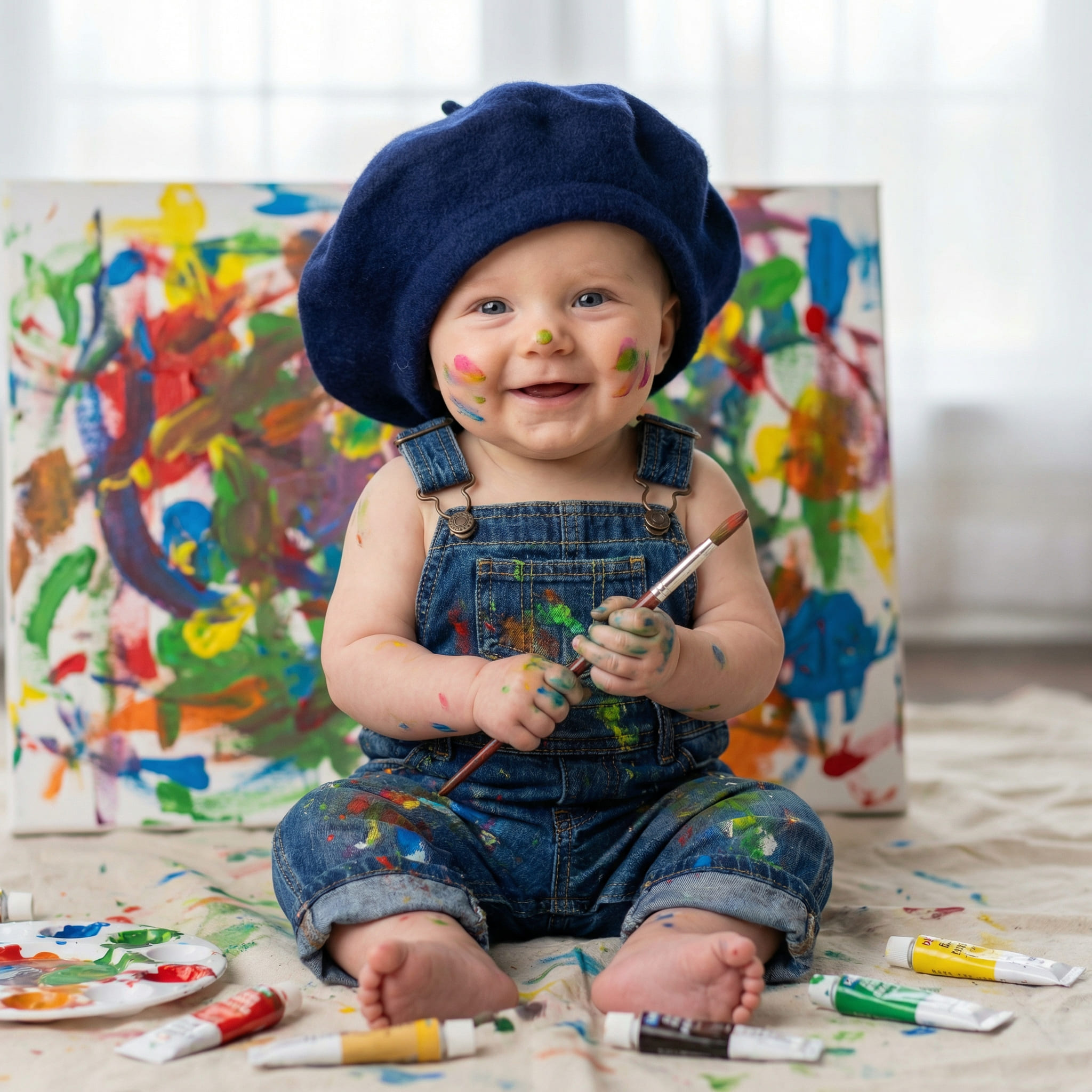 Baby painter with colorful splashes