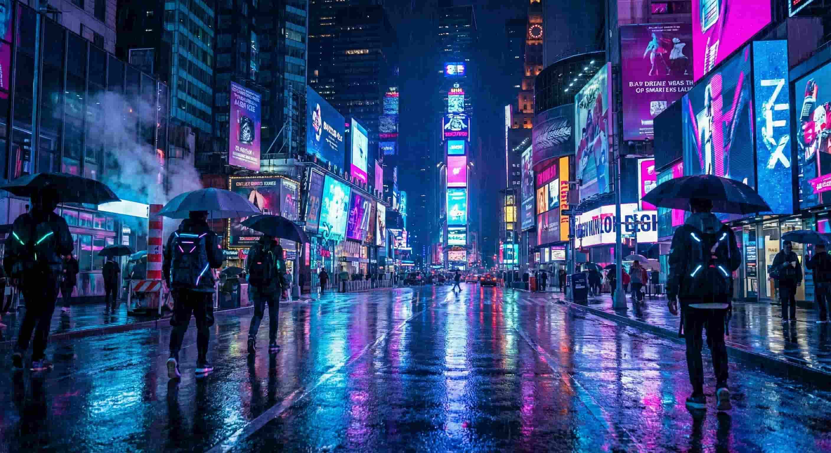 Paisaje cyberpunk generado con un prompt de Nano Banana