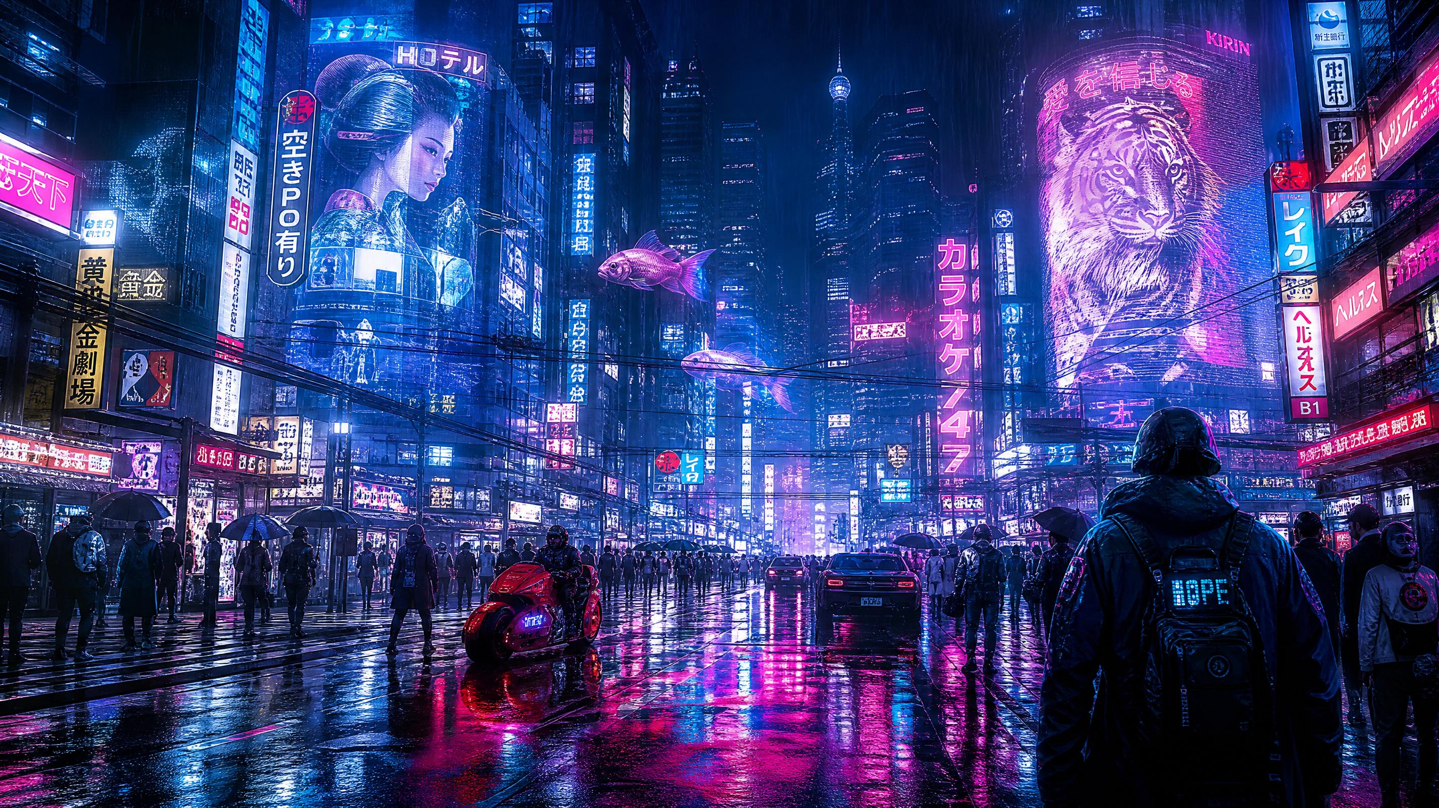 Paisaje cyberpunk de Tokio bajo lluvia nocturna con neones rosa y cian generado con GPT-Image-2