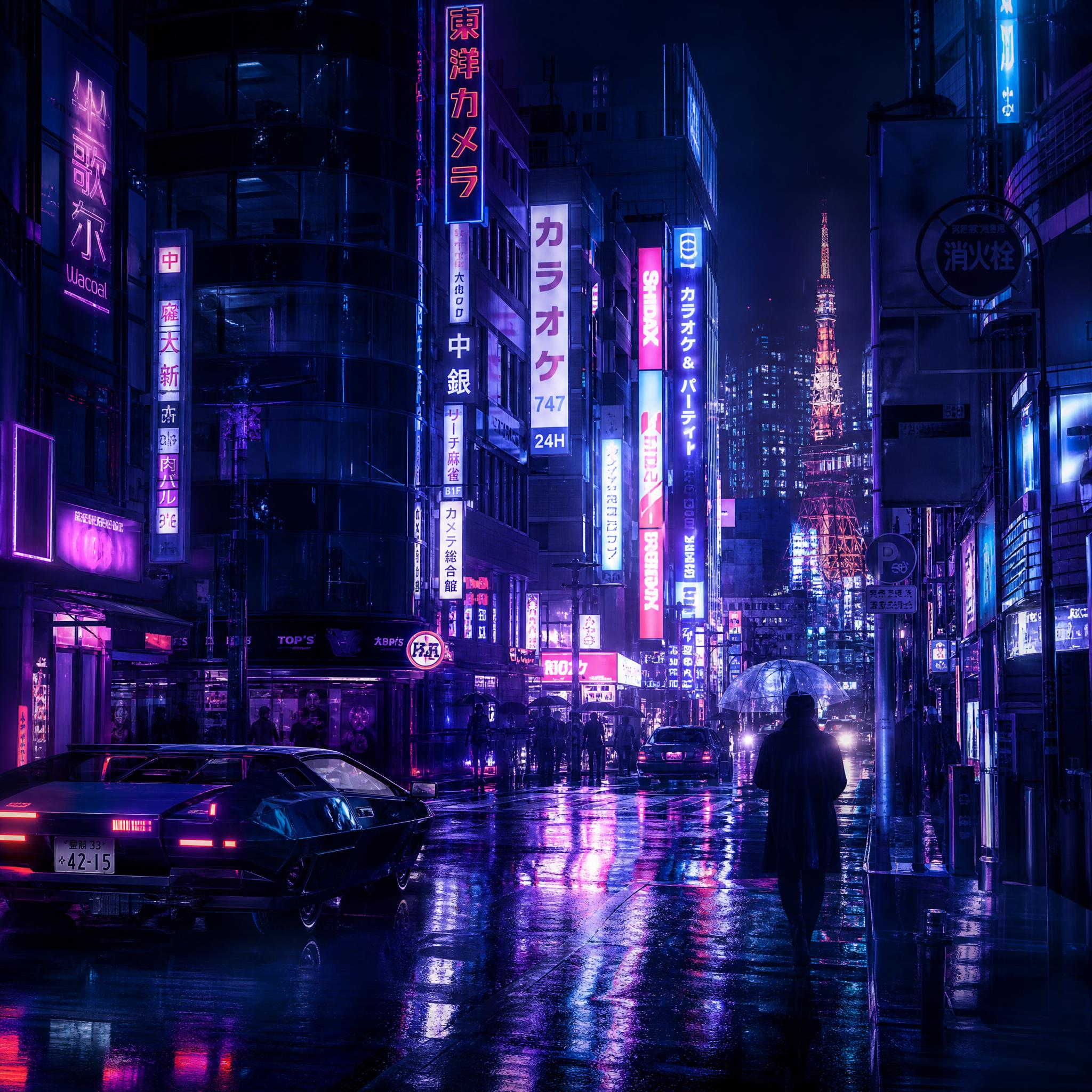 Paisaje urbano nocturno de Tokio generado con un prompt para Grok
