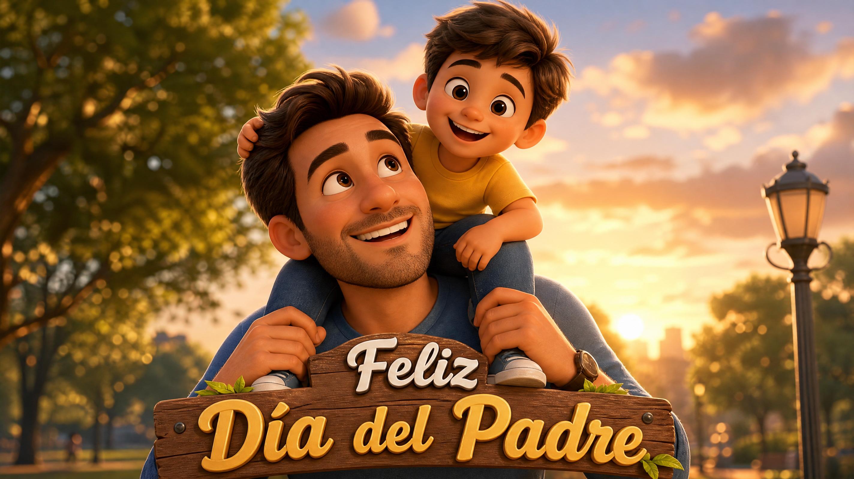 Imagen del Día del Padre estilo 3D animado tipo Pixar con IA