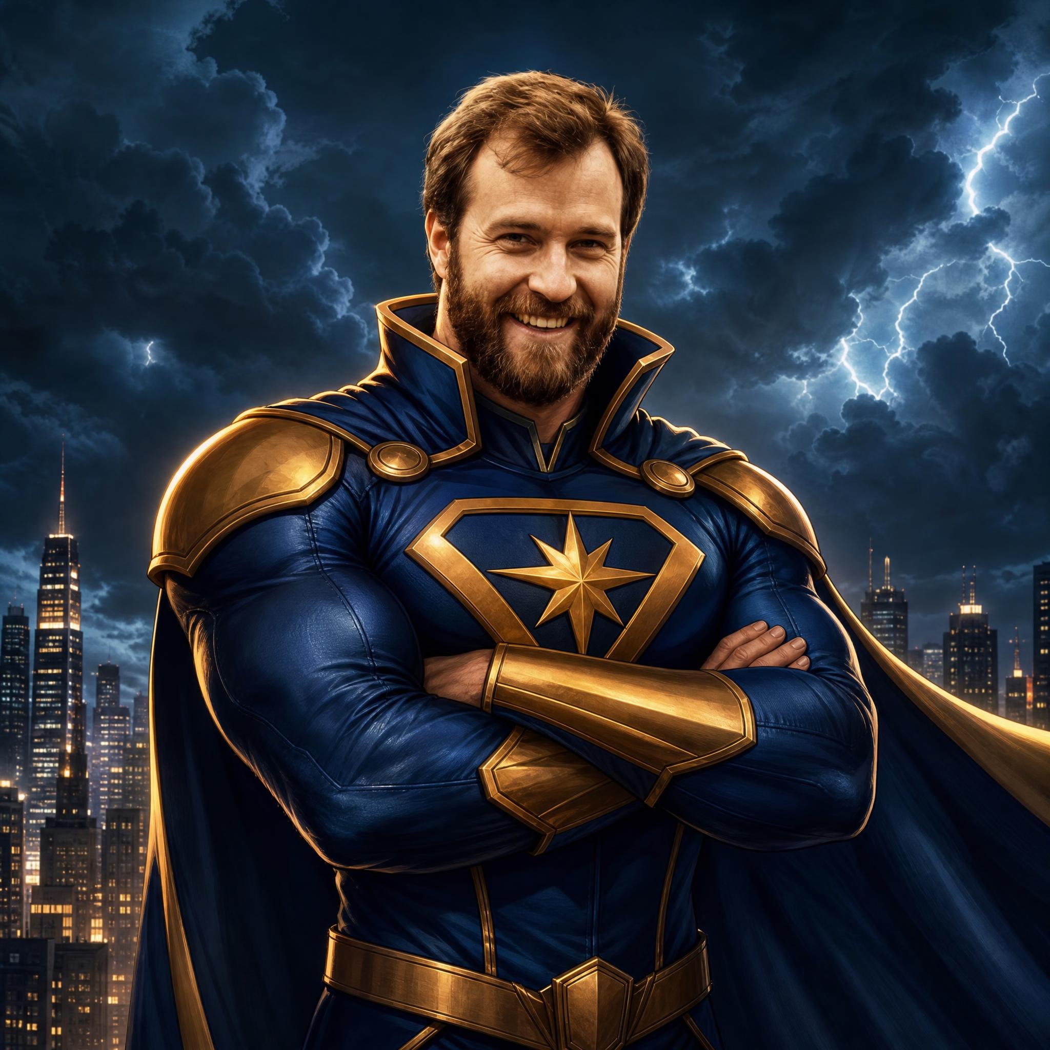 Papá transformado en superhéroe ilustrado con IA