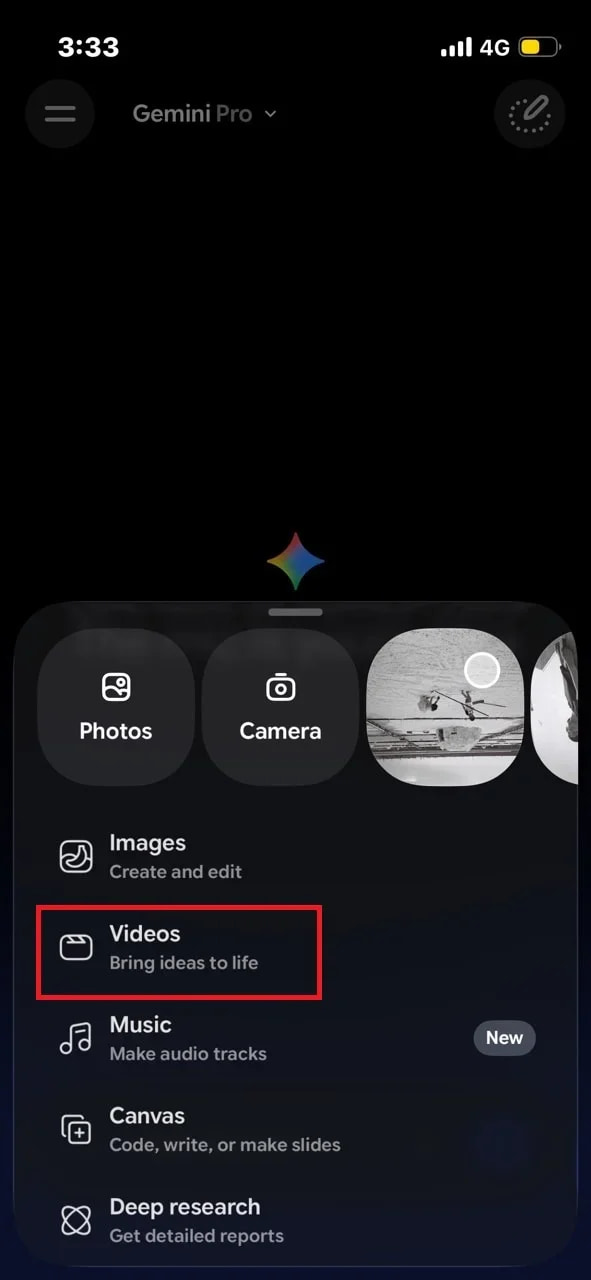 Selecciona el modo de creación de video en Gemini
