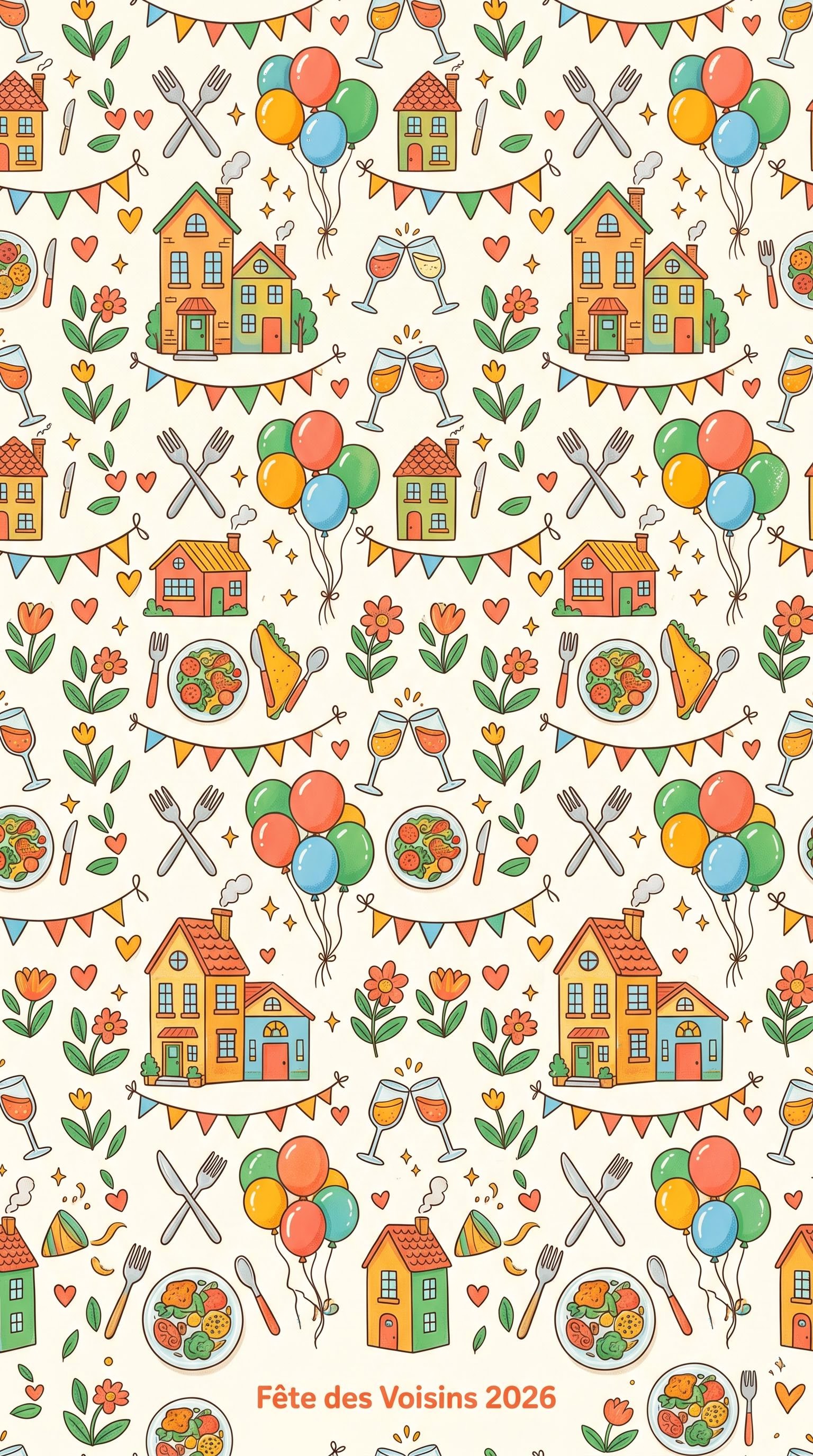 Fond d'écran pattern festif répétitif pour la fête des voisins, généré par IA