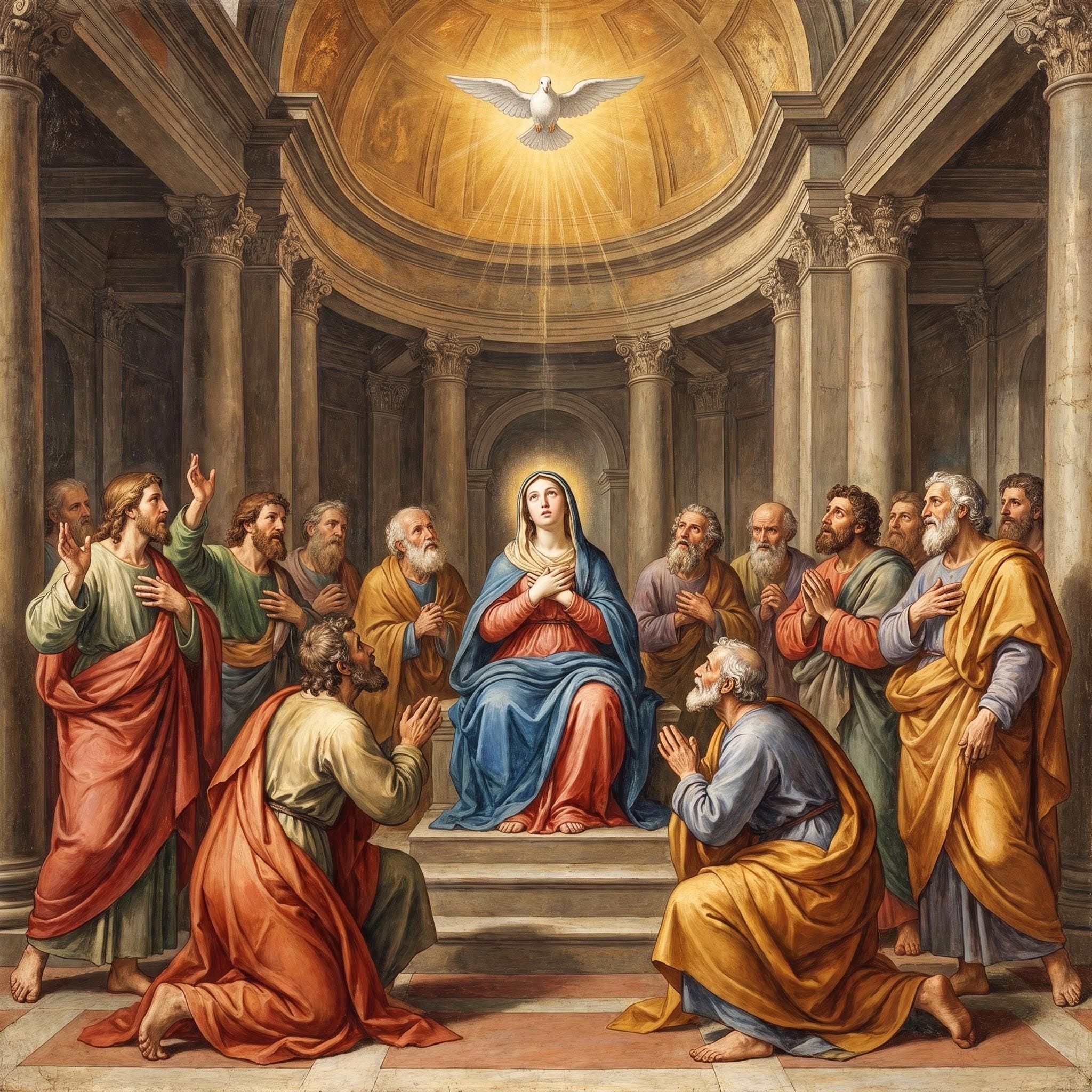 AI image: Renaissance fresco depicting Pentecost