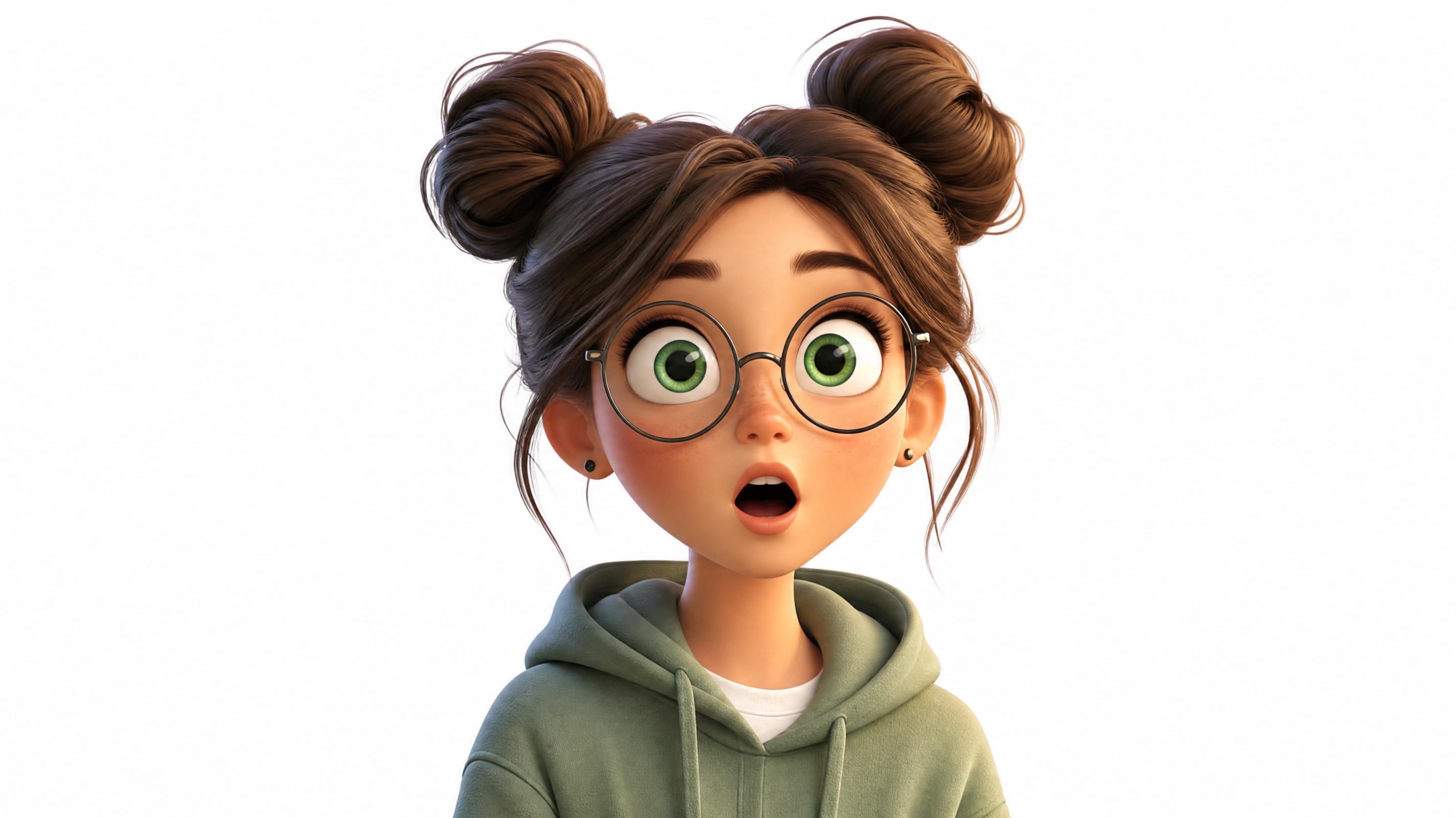 Personaje 3D estilo Pixar de chica adolescente con moños y gafas redondas generado con GPT-Image-2