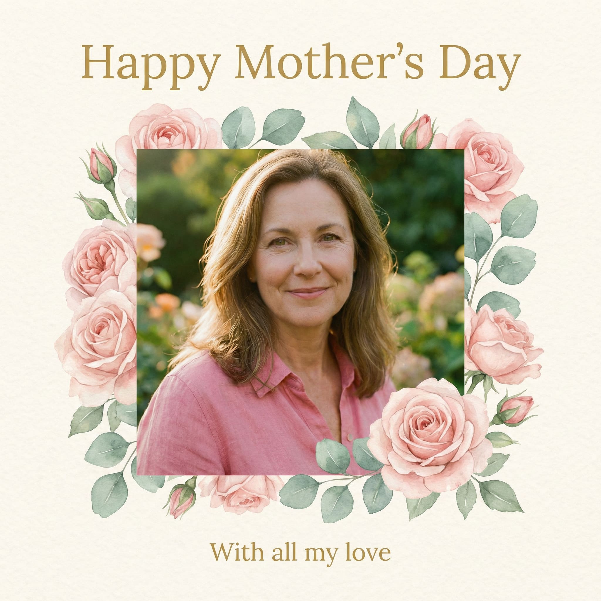 Personalized Mother's Day card with mom's photo created by AI