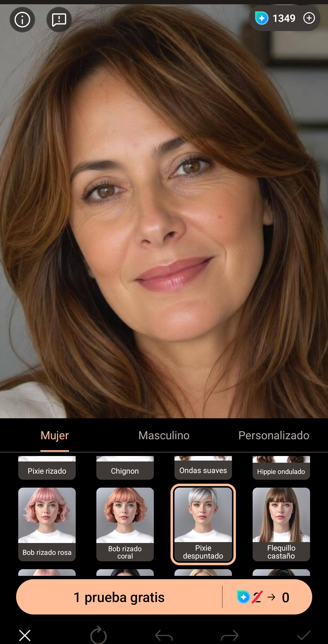 PhotoDirector AI Hairstyle - probar cortes de pelo mujer 50 años