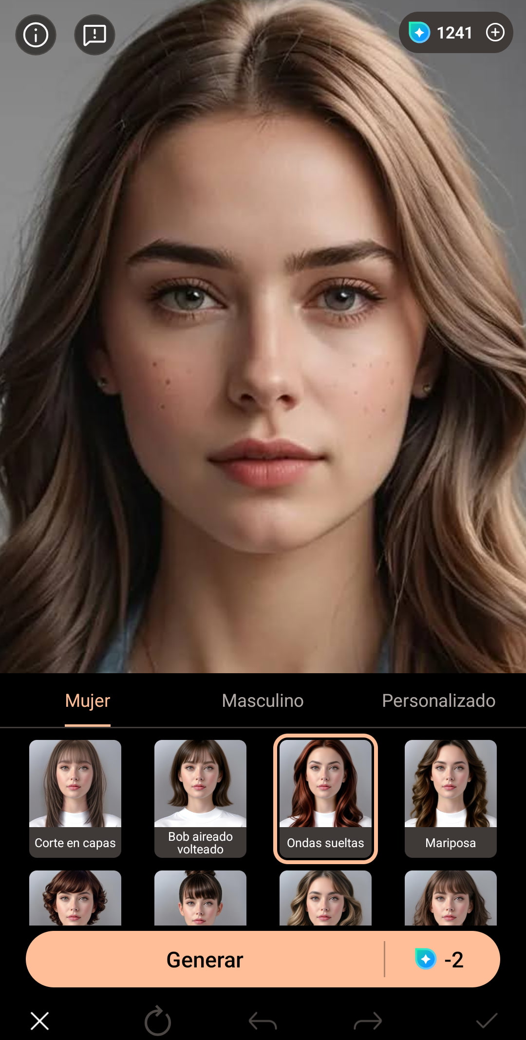 Interfaz de PhotoDirector para probar peinados elegantes 2026