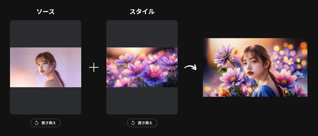MyEdit　AI 画像フュージョン ソースとスタイル画面