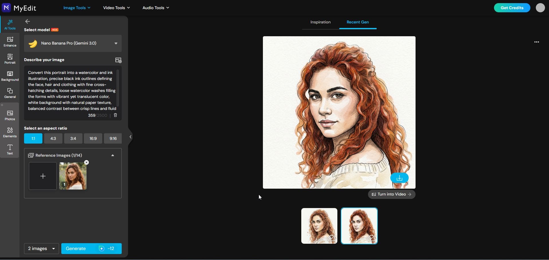 AI-generated painting result from photo using MyEdit art filter