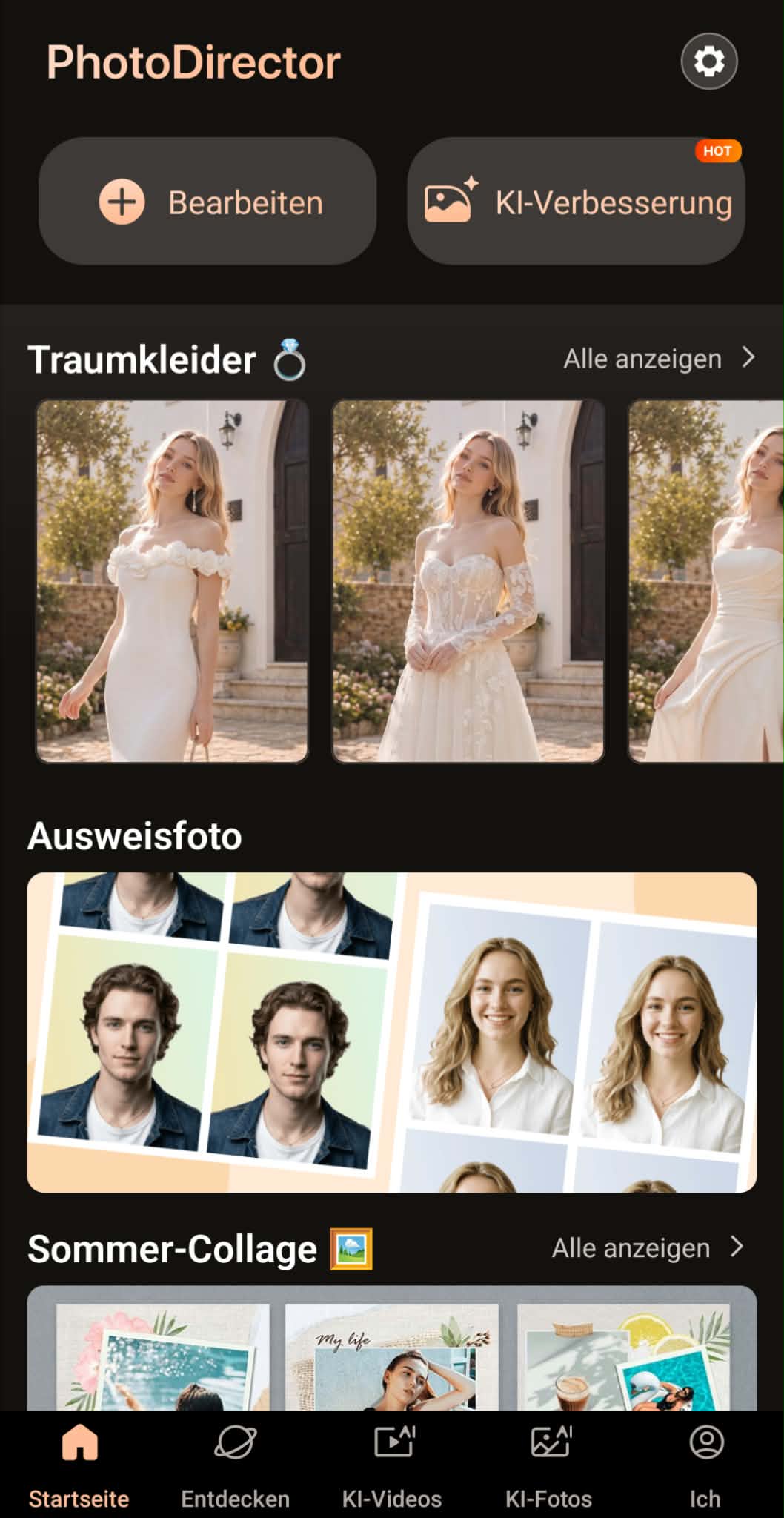 PhotoDirector Startseite mit dem Tool Ausweisfoto