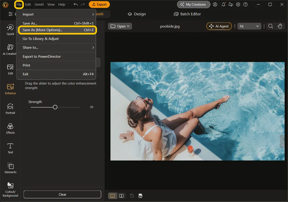 The File menu open in Guided & GenAI with File and Save As (More Options) highlighted