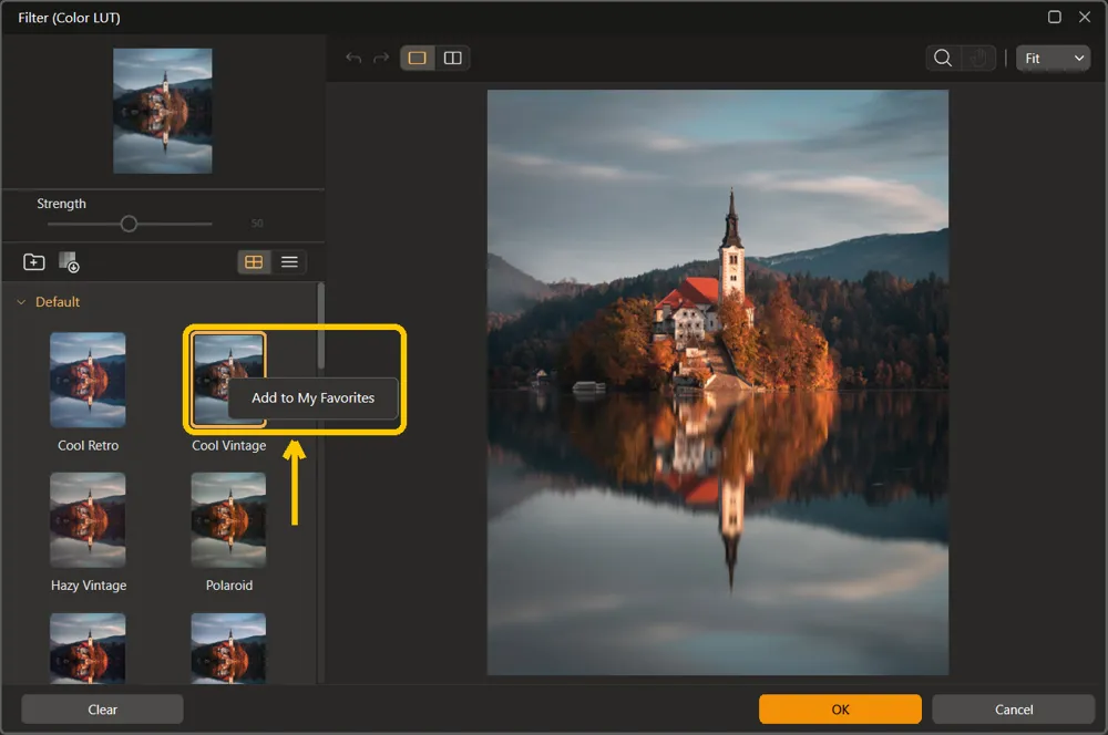 The Cool Vintage thumbnail right-clicked, with Add to My Favorites highlighted