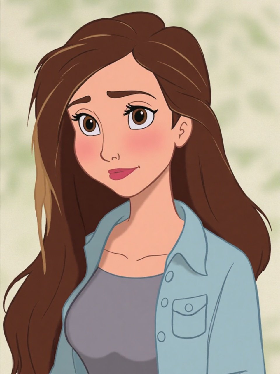 Illustration einer Frau im klassischen Märchen- und Zeichentrickstil mit einer blonden Haarsträhne und hellblauer Jeansjacke.