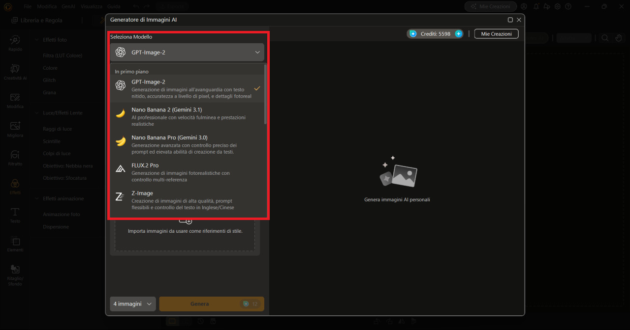 PhotoDirector per PC - selezione del modello AI