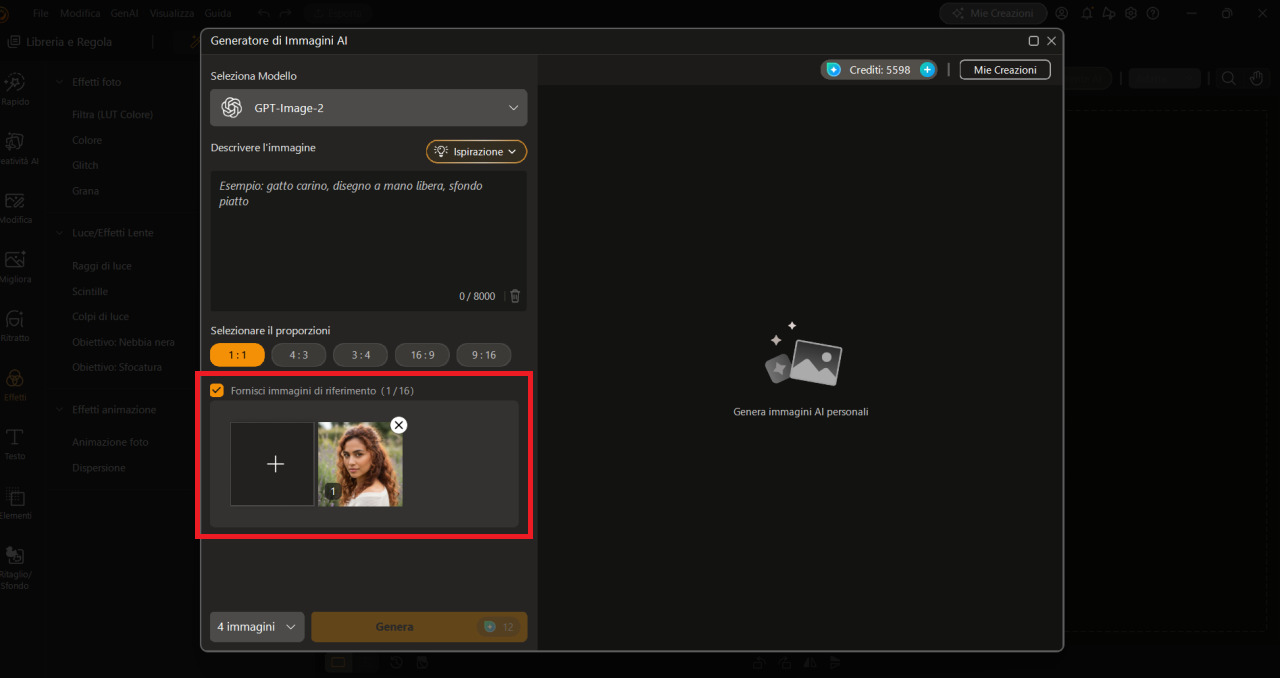 PhotoDirector per PC - aggiunta di un'immagine di riferimento