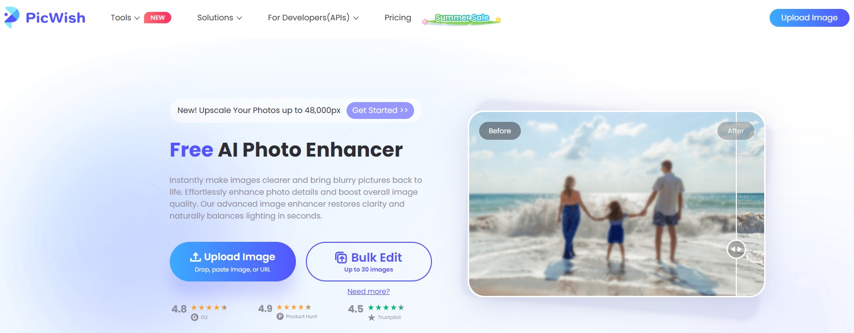 PicWish Photo Enhancer Interface