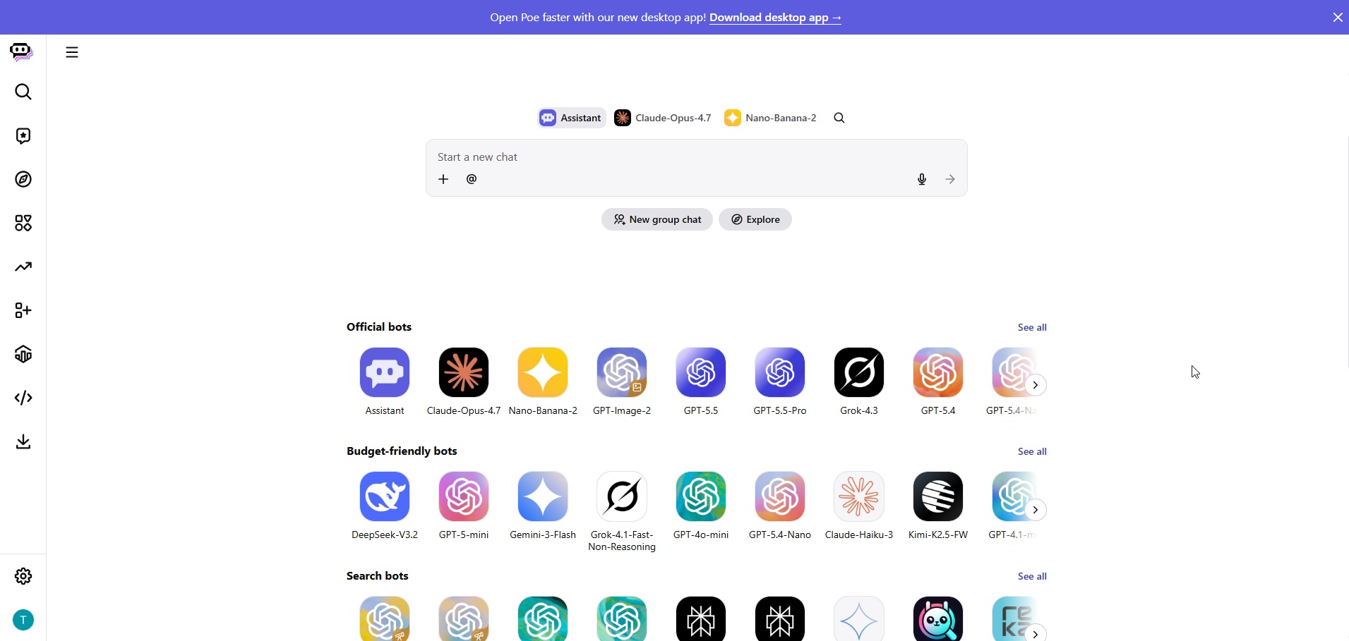 Interface de Poe by Quora, agrégateur IA polyvalent