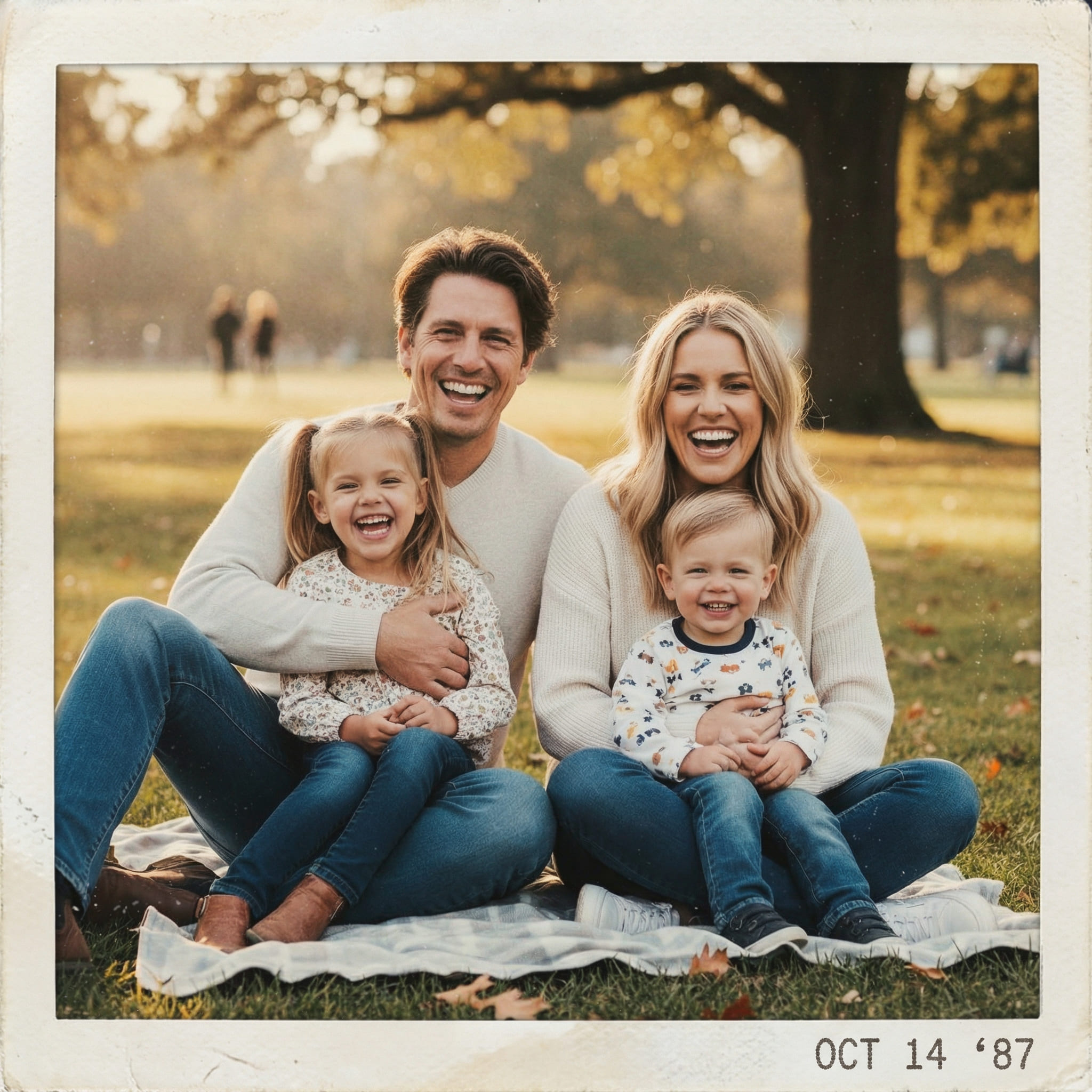 KI-generiertes Polaroid-Familienporträt