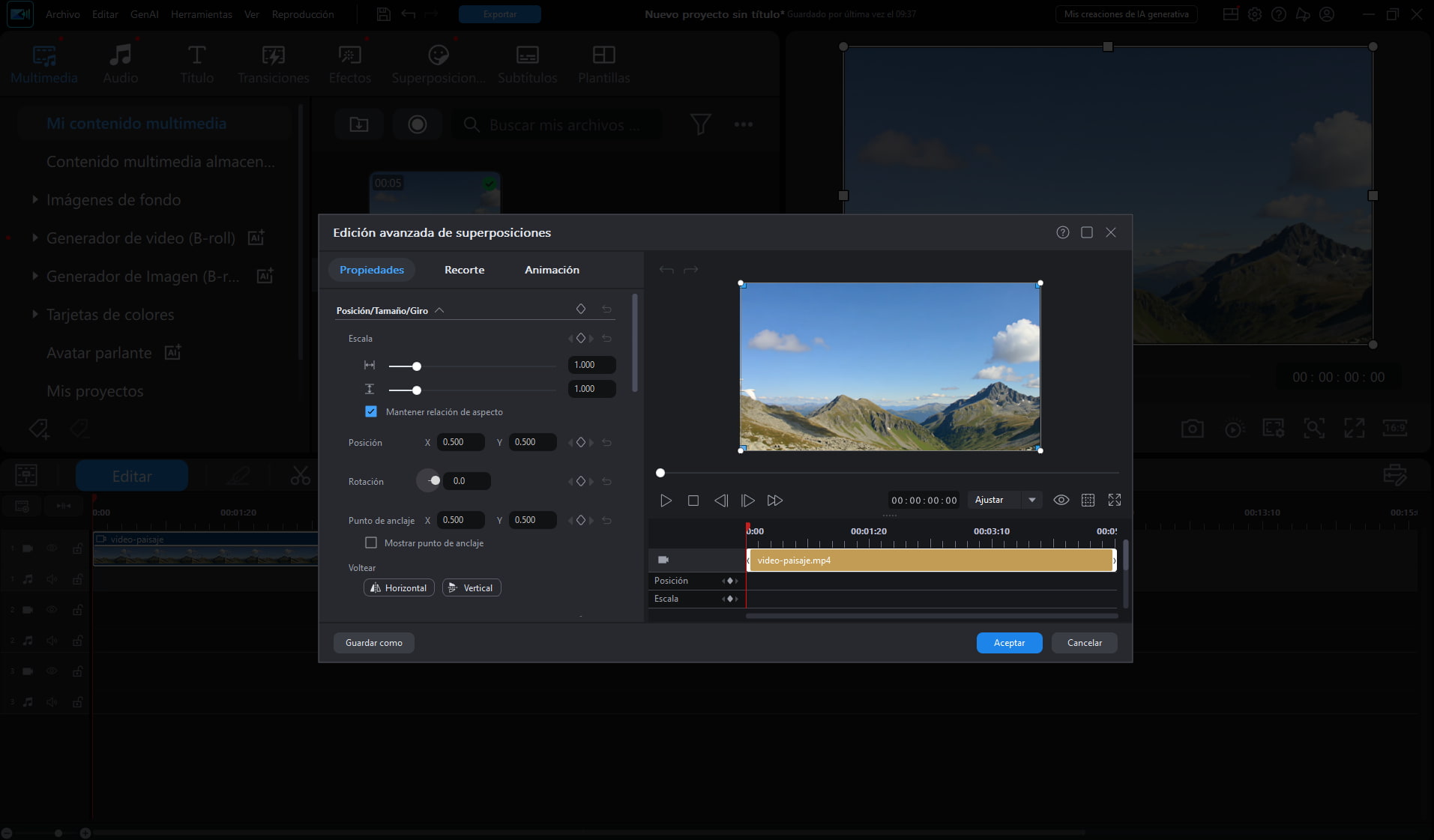 Abrir Edición avanzada de superposiciones en PowerDirector