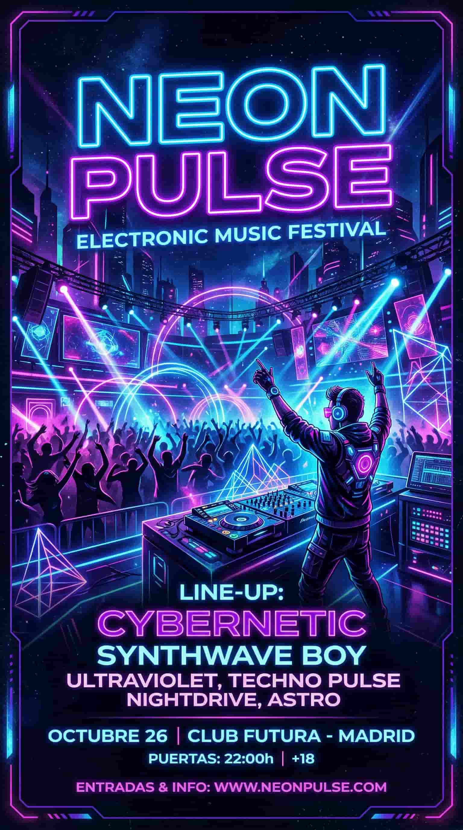 Poster para un concierto de música electrónica creado con MyEdit