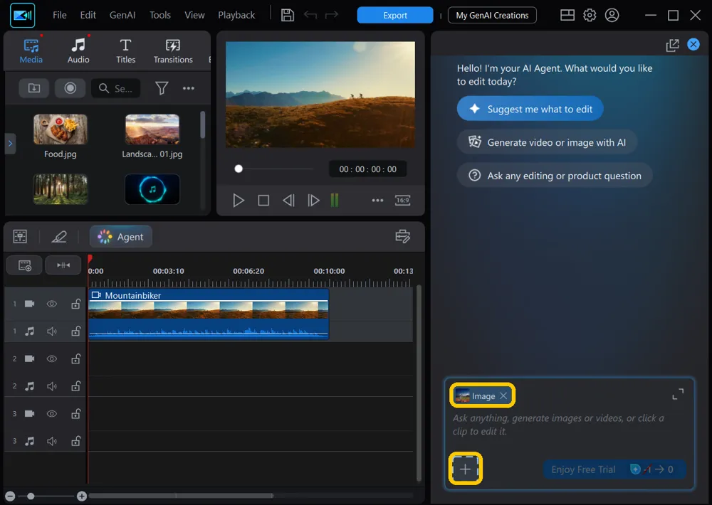 The request box with the + button and the attached photo's Image label highlighted