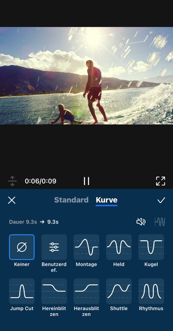Geschwindigkeitseffekte mit Kurve in PowerDirector