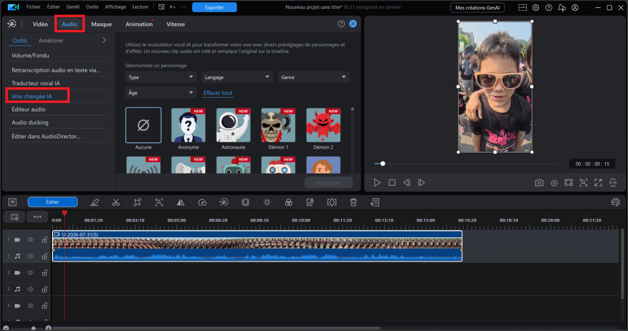 utiliser le transformateur vocal dans powerdirector pour modifier sa voix