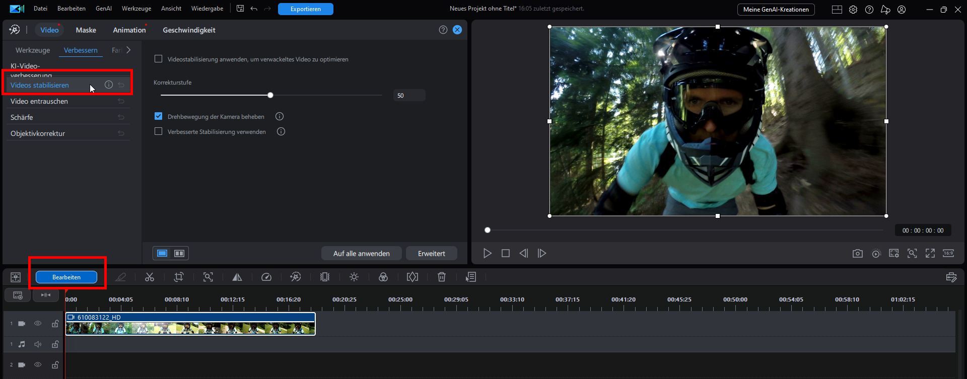 Video-Stabilisator öffnen