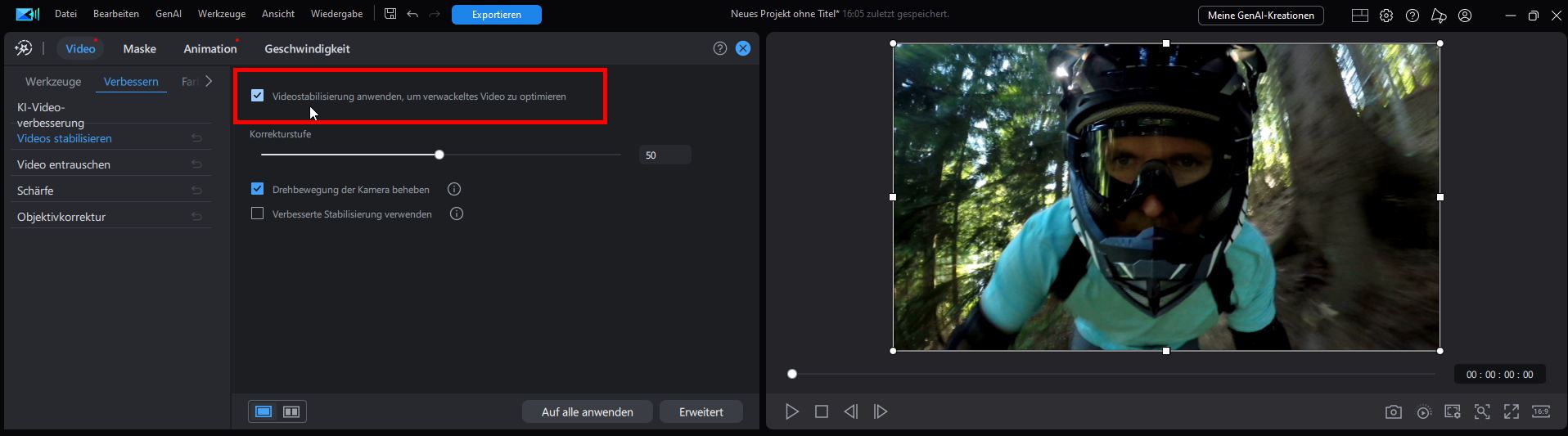 Einstellungen im Video-Stabilizer vornehmen