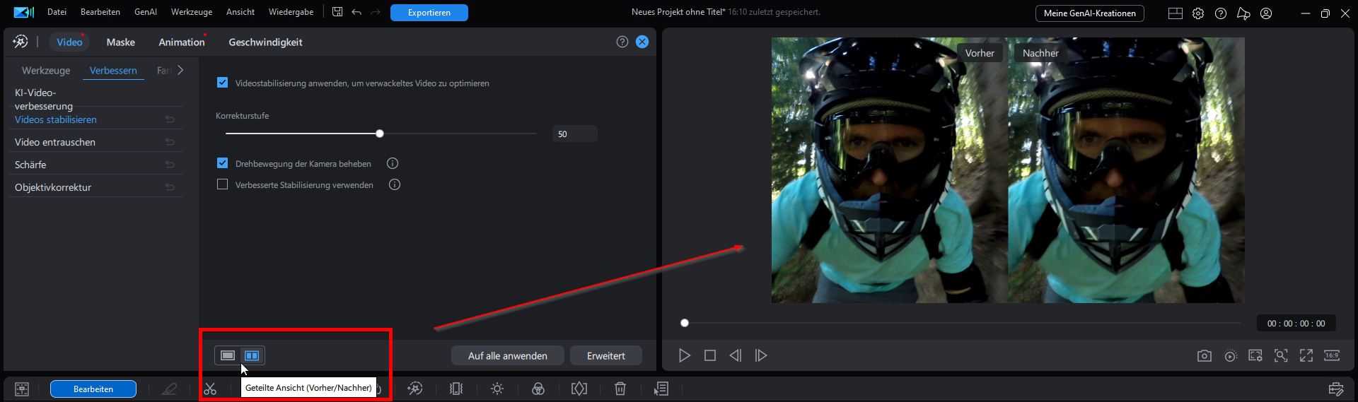 Stabilisiertes Video in der Vorschau prüfen