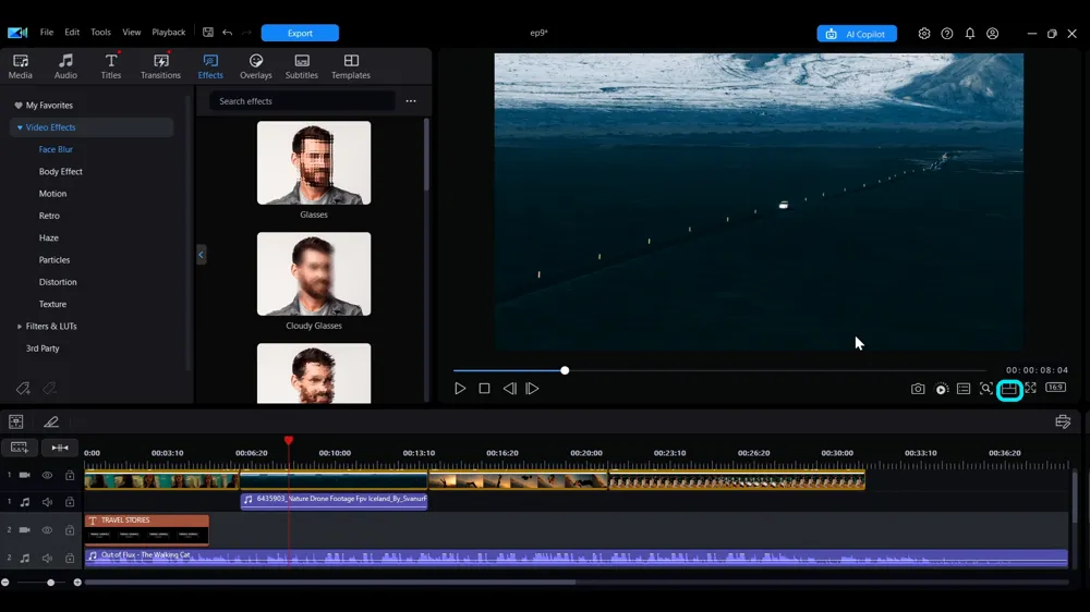 The Layout button highlighted under the preview window