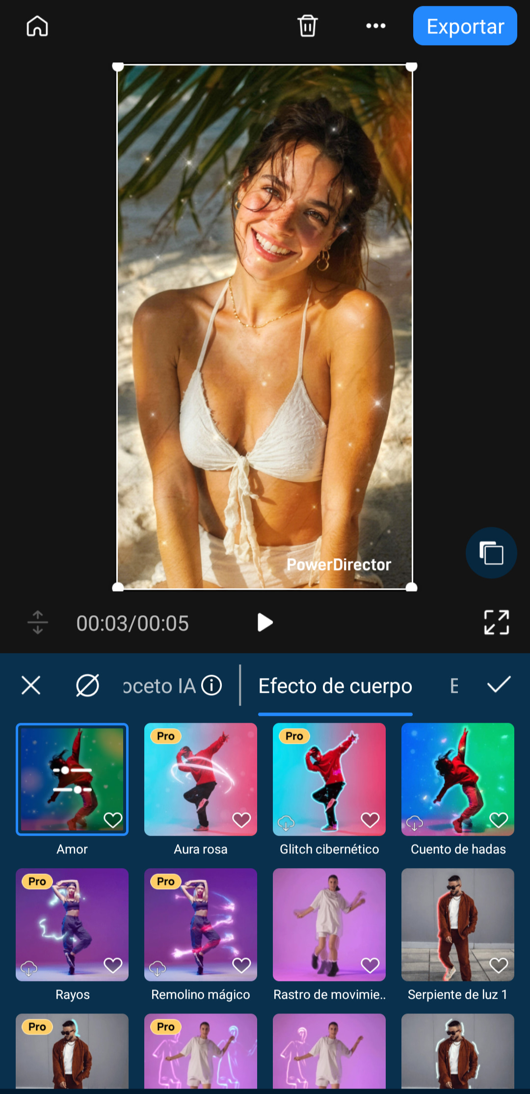 Edición de un Reel vertical 9:16 en la app PowerDirector para móvil