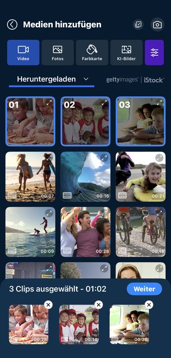 Videos in PowerDirector auswählen, um sie zusammenzufügen
