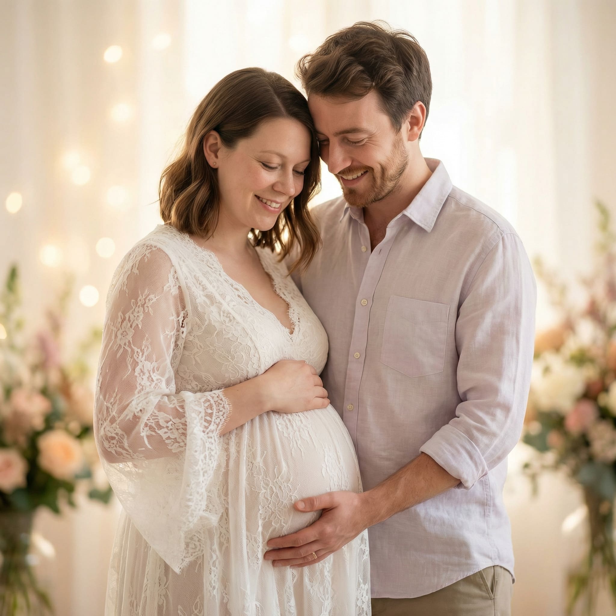 AI-generated pregnancy announcement family portrait